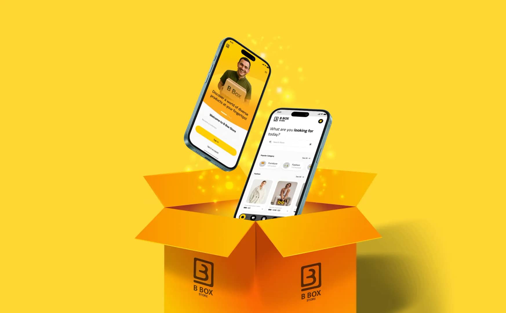 e-commerce app, b-box app, mobile app design